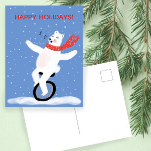 Postal Festiva Cantando Navidades de oso polar de Unicycle Person