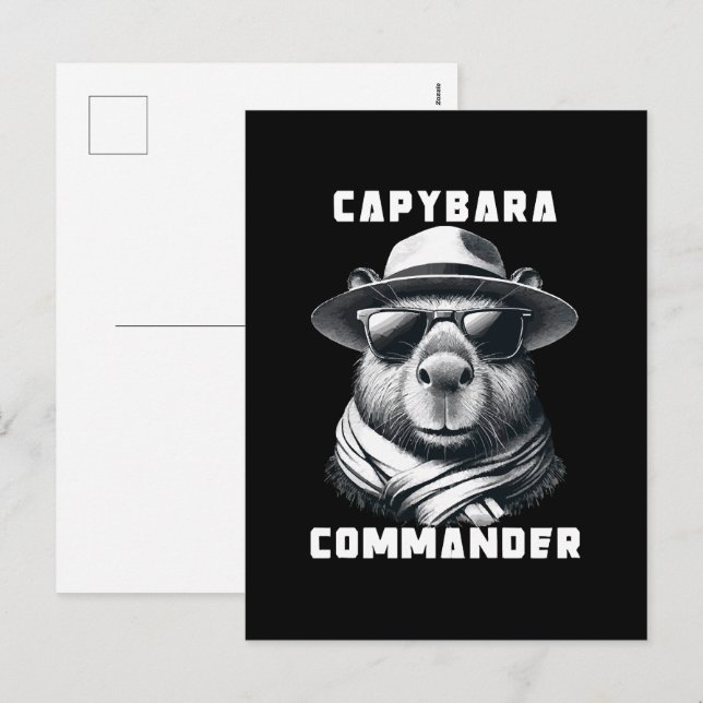 Postal Festiva Capibara Con Gafas De Sol Capy Comandante (Anverso / Reverso)