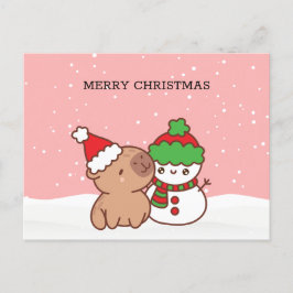 Postal Festiva Capibara Y Snowman Cute Navidades