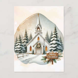 Postal Festiva Capilla blanca del campo Escena de Navidades noc