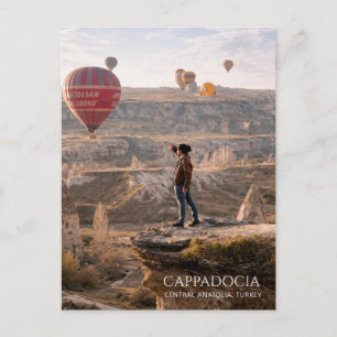 Postal Festiva Cappadocia Turquía Globo Aerostático Acuarela