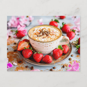 Postal Festiva Cappuccino con crema, canela y fresas