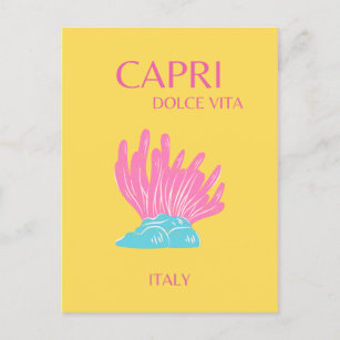 Postal Festiva Capri Dolce Vita, arte de viajes, amarillo