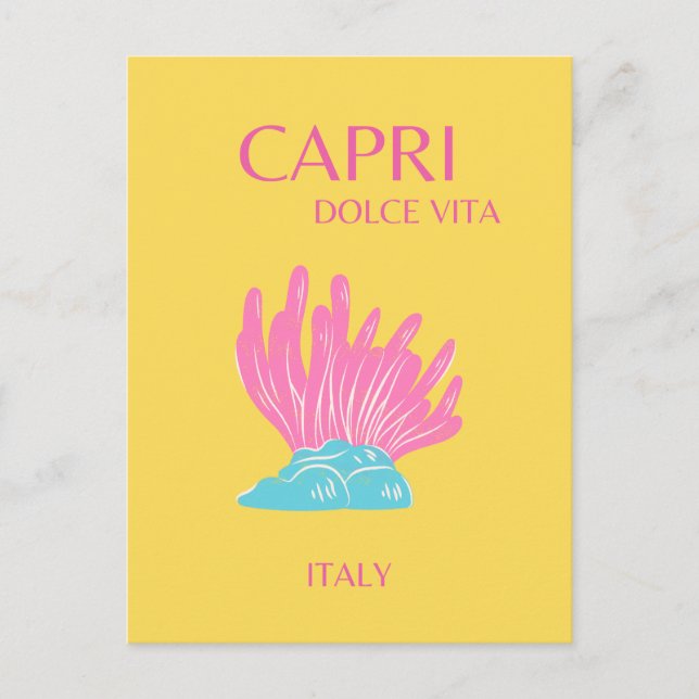 Postal Festiva Capri Dolce Vita, arte de viajes, amarillo (Anverso)