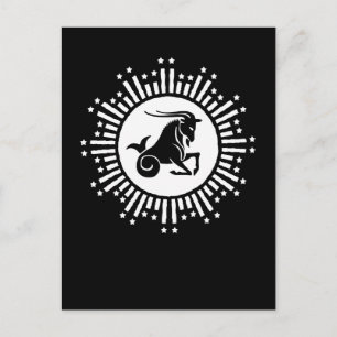 Postal Festiva Capricornio Zodiac Rótulo Goat Diseño de Starburst