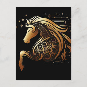 Postal Festiva Capricornio Zodíaco Caballo de Oro Astrología