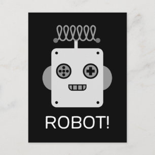 Postal Festiva Cara de Robot Retro con Antena Juguetona