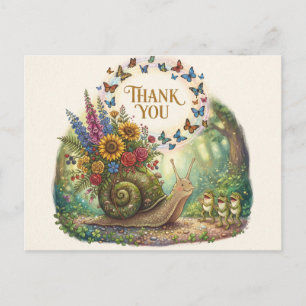 Postal Festiva Caracol con Concha de Flor y Diseño de Agradecimie