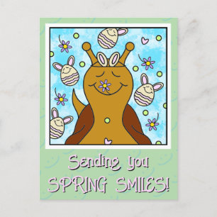 Postal Festiva Caracol lindo con huevos de conejo que envían sonr