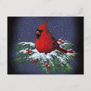POSTAL FESTIVA CARDENAL DEL NAVIDAD: PÁJARO: ARTE: NIEVE