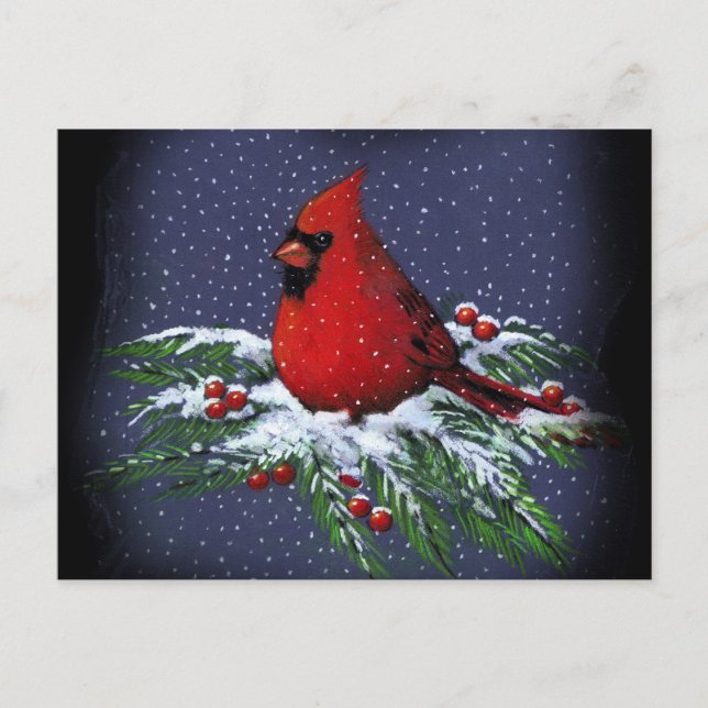 POSTAL FESTIVA CARDENAL DEL NAVIDAD: PÁJARO: ARTE: NIEVE (Anverso)