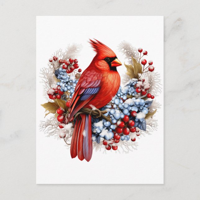 Postal Festiva Cardenal rojo de Winter Wonderland (Anverso)