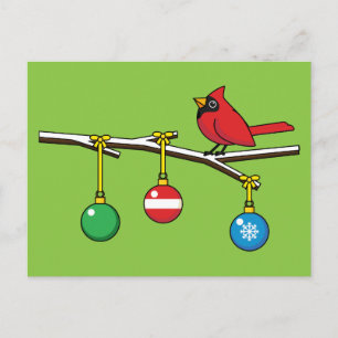Postal Festiva Cardenal rojo en la rama desnuda de los Navidades