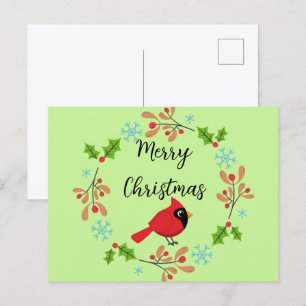Postal Festiva Cardenal rojo Personalizado con flores