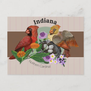 Postal Festiva Cardenales del norte de Indiana con plantas nativa