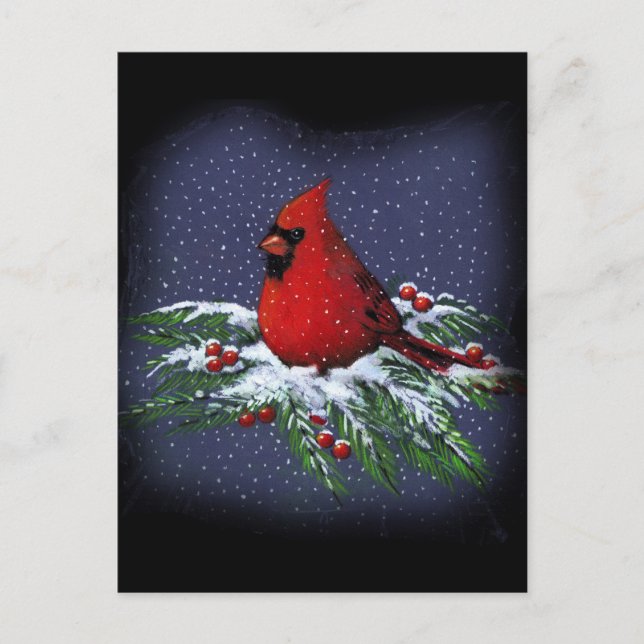 POSTAL FESTIVA CARDINAL: AVE: ARTE: NIEVE (Anverso)