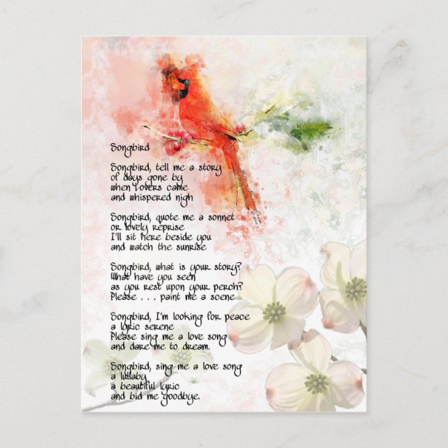 Postal Festiva Cardinal - Songbird Poetry Love Nature (Anverso)