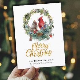 Postal Festiva Cardinal Wreath Merry Christmas