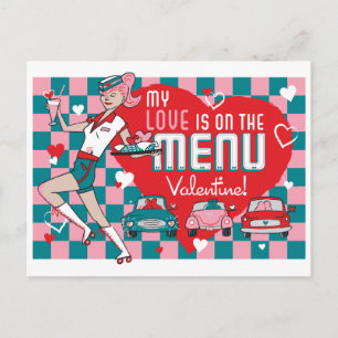 Postal Festiva Carhop Retro Drive-In Valentine Postcard