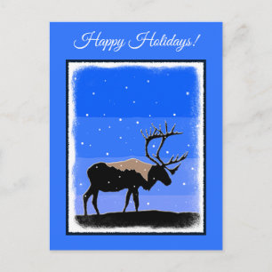 Postal Festiva Caribou in Winter - Arte original de la vida salva