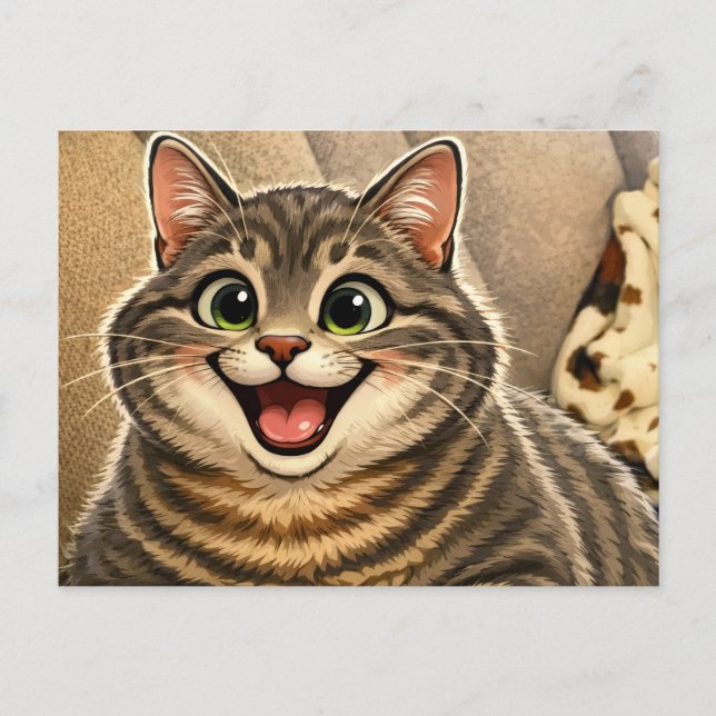 Postal Festiva Caricatura de gato (Anverso)