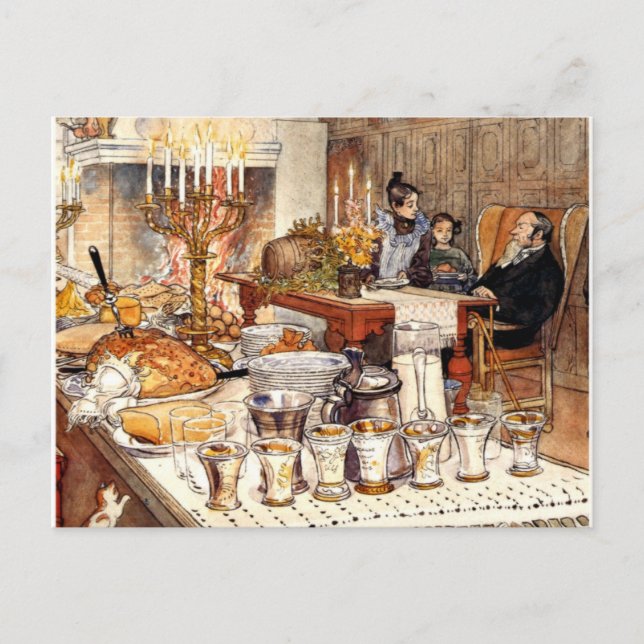 Postal Festiva Carl Larsson: Detalle de la Noche de los Navidades (Anverso)