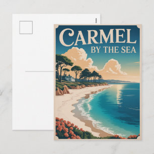 Postal Festiva Carmel junto al mar playa California costa pacífic
