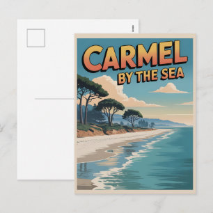 Postal Festiva Carmel junto al mar playa california costa pacífic