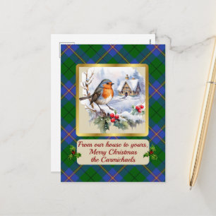 Postal Festiva Carmichael Tartan w/Robin Personalizado
