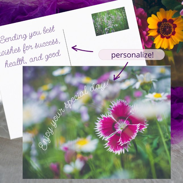 Postal Festiva Carnación rosa con margaritas (Subido por el creador)