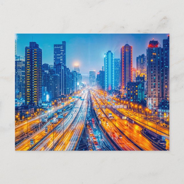 Postal Festiva Carreteras a través del horizonte de la ciudad gra (Anverso)