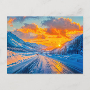 Postal Festiva Carreteras al atardecer en invierno a través de la