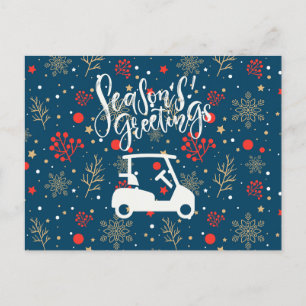 Postal Festiva  Carrito de golf con la nieve de la temporada sobr