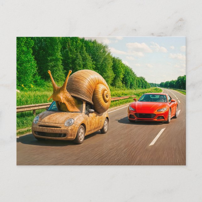 Postal Festiva Carro de caracol en carretera por el campo (Anverso)
