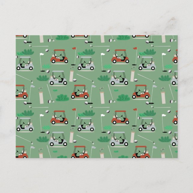 Postal Festiva Carros de golf Patrón de temas de golf moderno (Anverso)