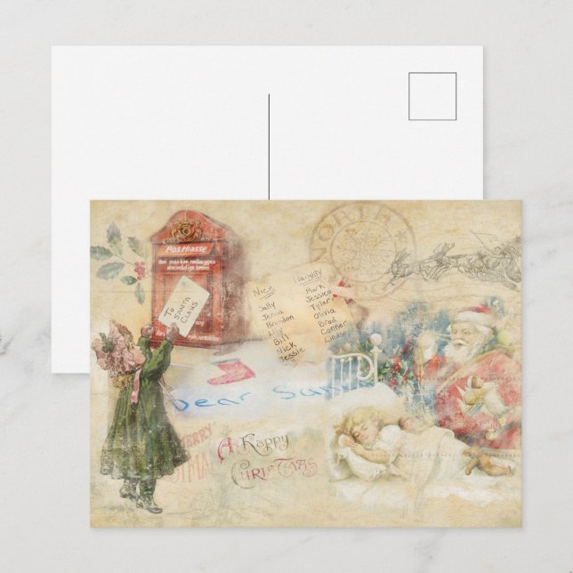 Postal Festiva "Carta a Santa" Vintage (Anverso / Reverso)