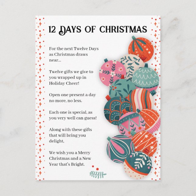 Postal Festiva Carta de 12 días de Navidades (Anverso)
