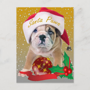 Postal Festiva Cartas de Navidades de cachorros de Bulldog inglés