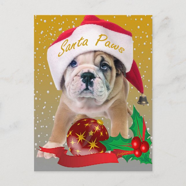 Postal Festiva Cartas de Navidades de cachorros de Bulldog inglés (Anverso)