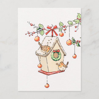 Postal Festiva Carte Noël rouge-gorge neige, Robin Christmas card