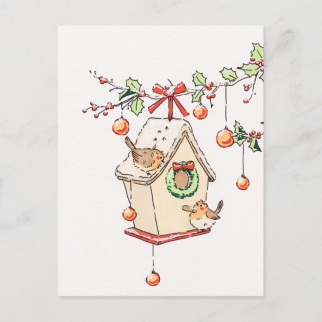Postal Festiva Carte Noël rouge-gorge neige, Robin Christmas card (Anverso)