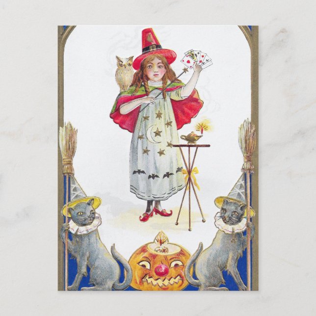 Postal Festiva Cartel de la fiesta de chica de Halloween (Anverso)