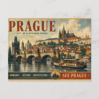 Postal Festiva Cartel de Praga - Ciudad de los Cien Campanarios -