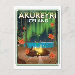 Postal Festiva Cartel de viaje a Akureyri Islandia