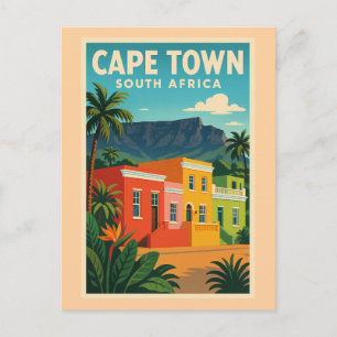 Postal Festiva cartel de viaje a Ciudad del Cabo, Sudáfrica,