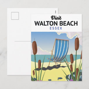 Postal Festiva Cartel de viaje a Walton Beach, Essex Seaside