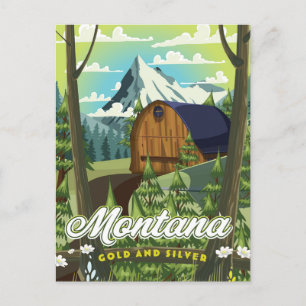 Postal Festiva Cartel de viaje de Montana "Oro y Plata"