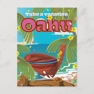 Postal Festiva Cartel de viaje de vacaciones a Oahu