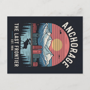 Postal Festiva Cartel de viaje retro de Anchorage Alaska Ilustrac