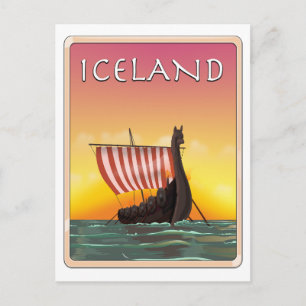 Postal Festiva cartel de viaje vikingo de Islandia